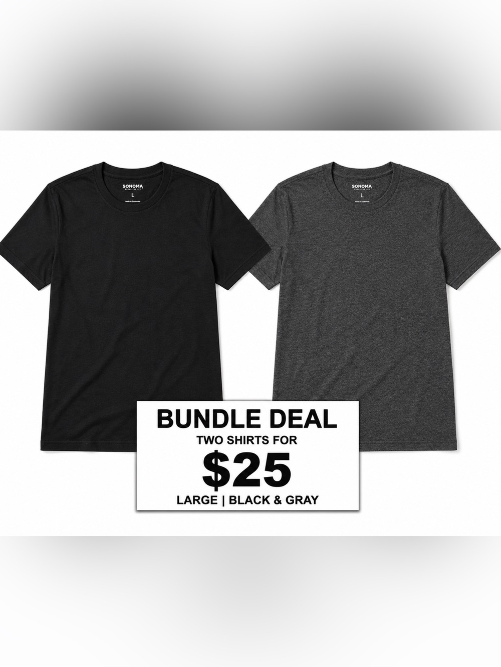 SONOMA Essential Tee Bundle Men’s Large Black & Charcoal Gray NWT 2-Pack
